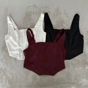 Set of 3 Bundle - Wild Fable Burgundy Red, Black & White Satin Corset Crop Top